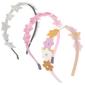 Glass Headbands for Girls Silver Pink 3 Pack Sparkly Toddler Teens Women